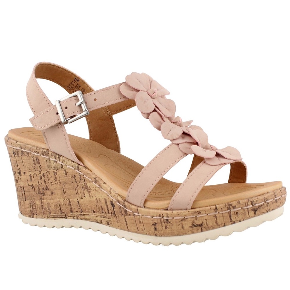 b.ø.c Leather Wedge Sandals with Flowers